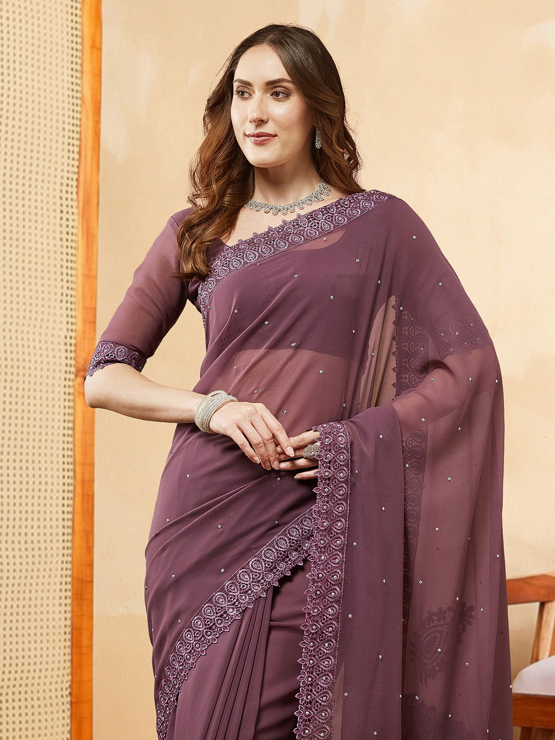 House of Pataudi Embellished Pure Georgette Sarees With Unstitched Blouse