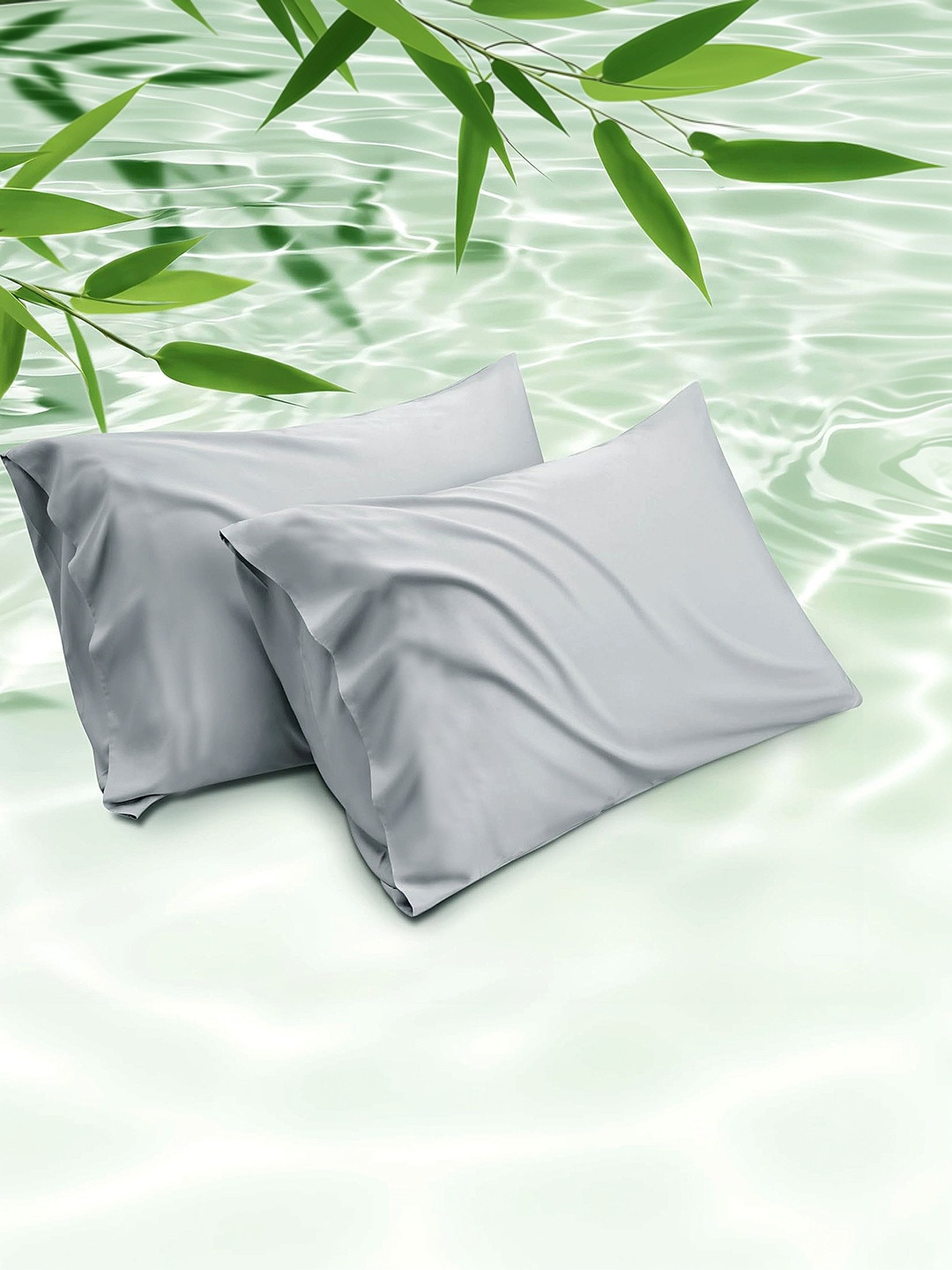 RD TREND Silver 2 Pieces Satin-Silk Rectangle Pillow Covers 18x28 Inch