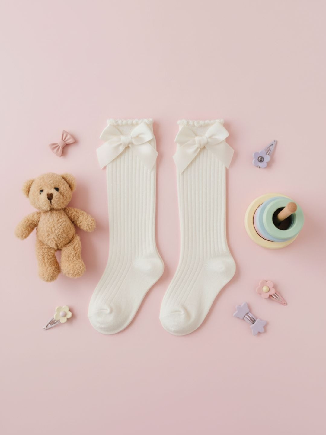 Biglilpeople Girls Bow Detailed Knee-Length Socks