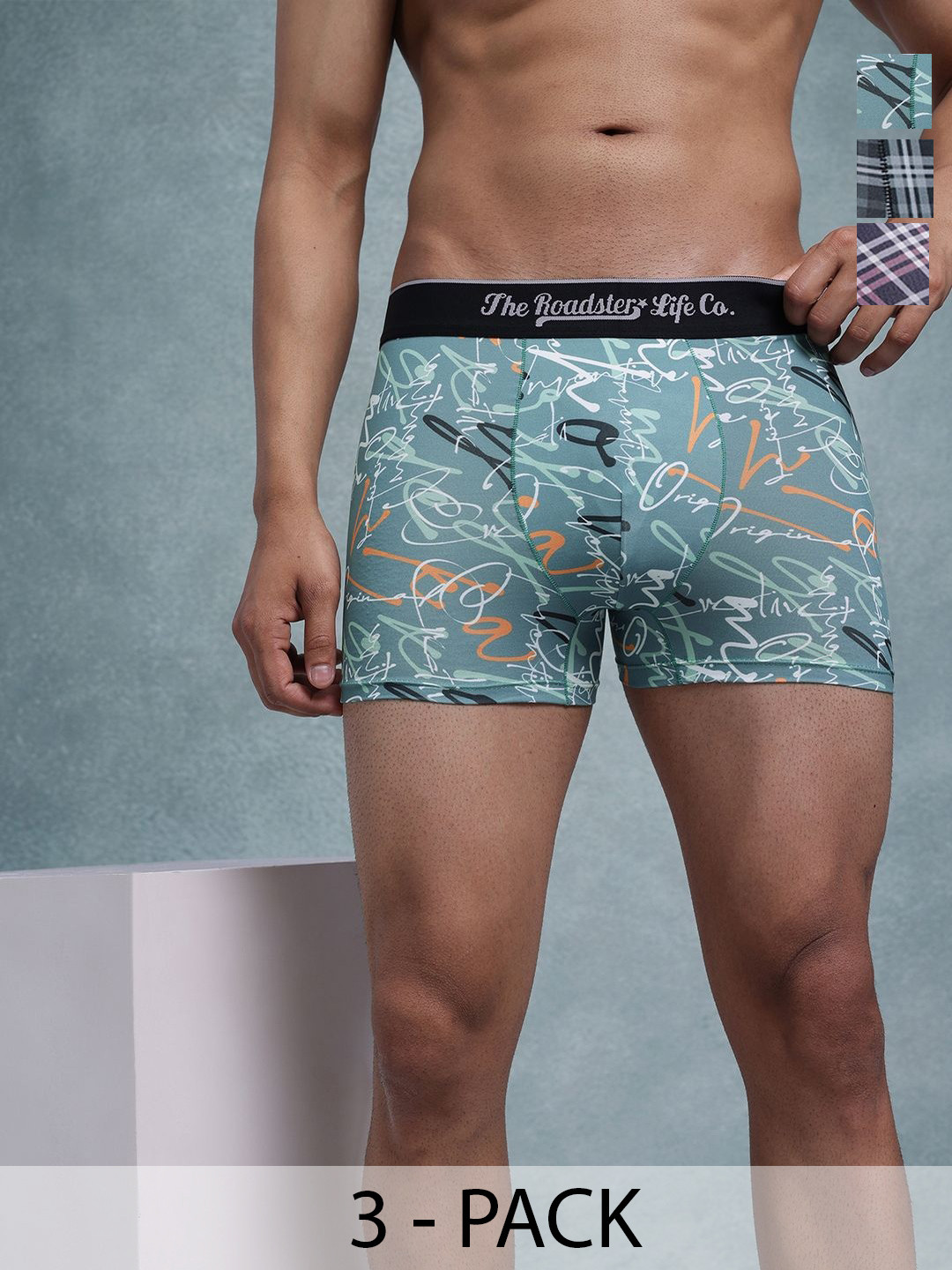 The Roadster Lifestyle Co Pack Of 3 Printed Mid Rise Short Trunks