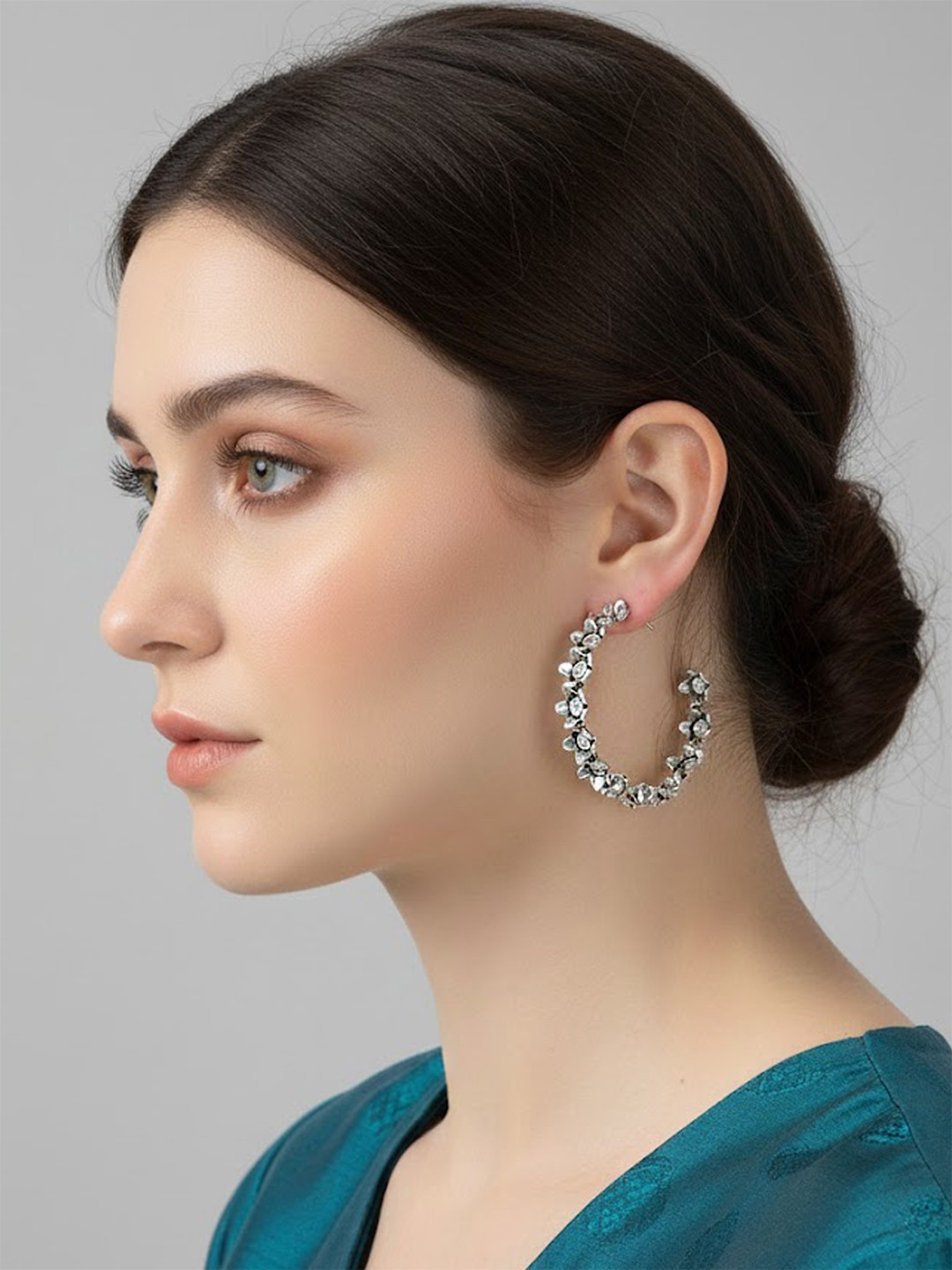 Adwitiya Collection Silver-Toned Contemporary Half Hoop Earrings