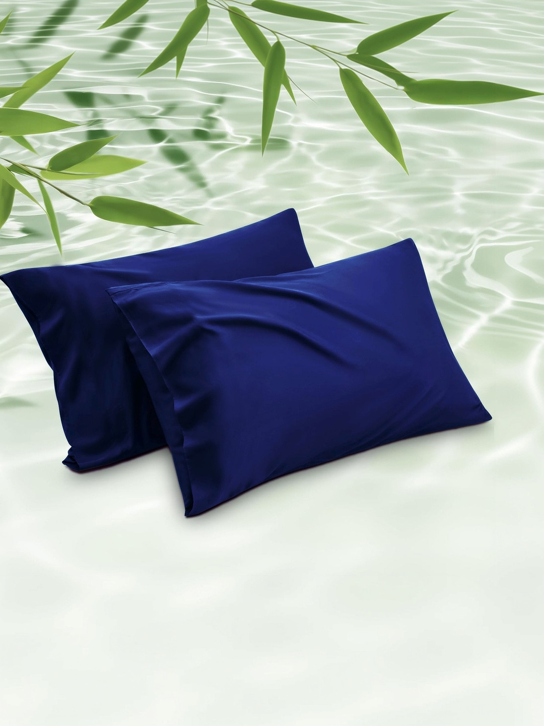 RD TREND Navy 2 Pieces Satin-Silk Rectangle Pillow Covers 18x28 Inch