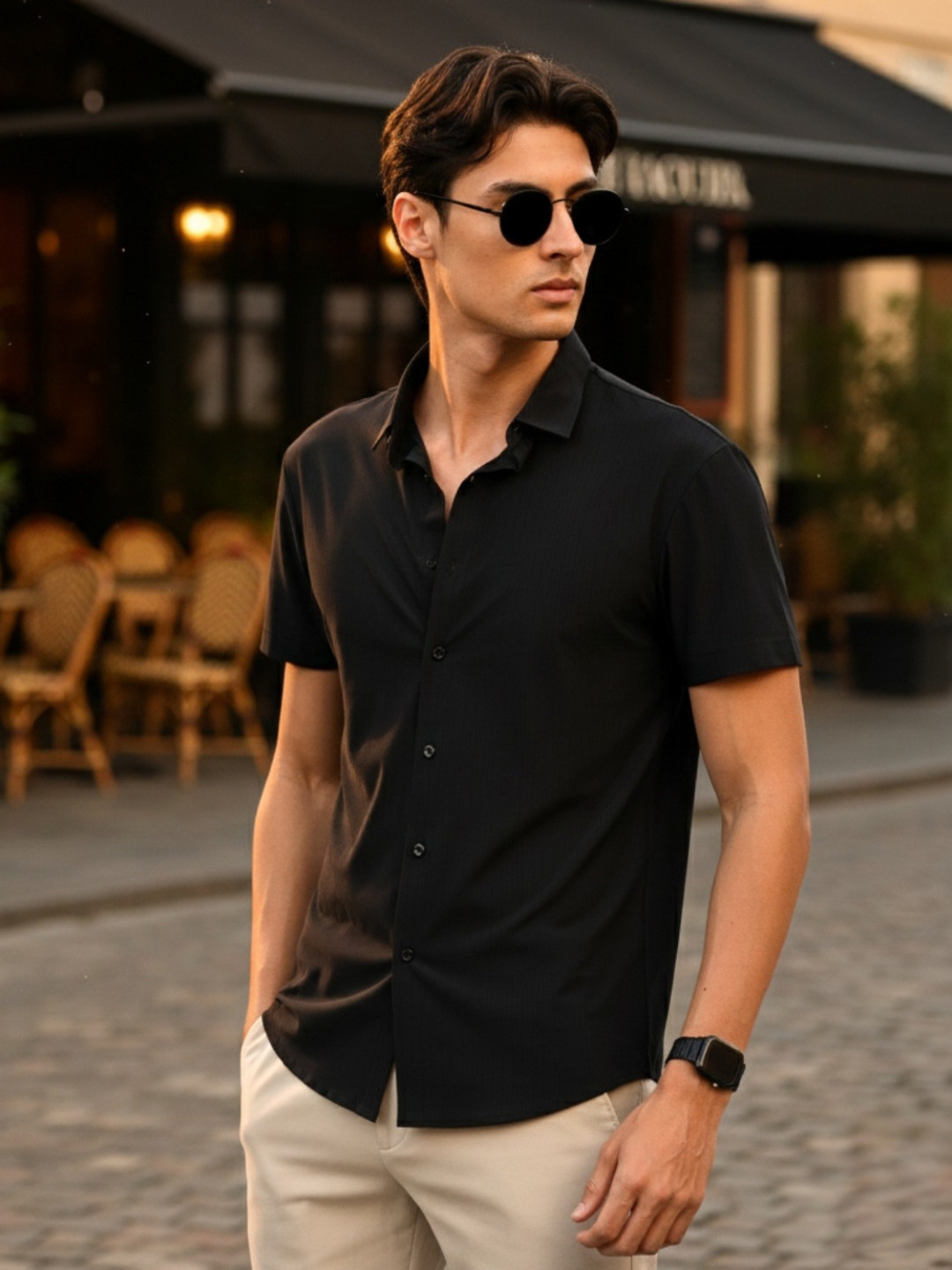 FORMAL FACTORY Men Non-Iron Striped Regular Fit-Half Sleeve Shirt