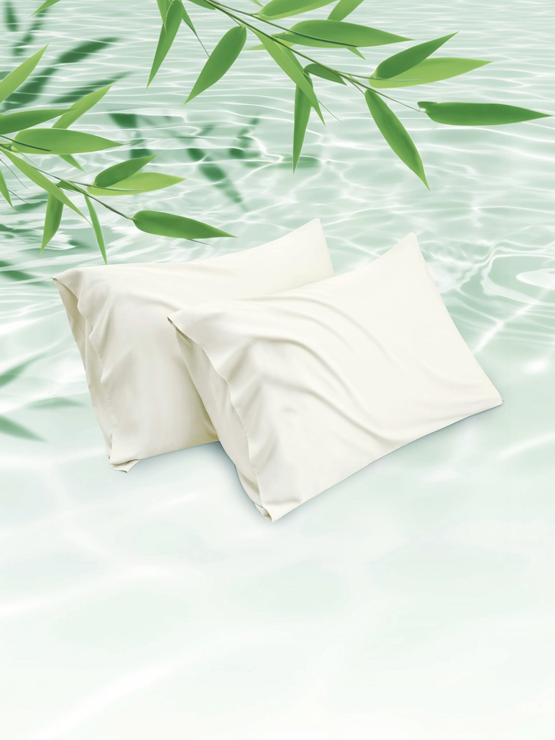 RD TREND Cream 2 Pieces Satin-Silk Rectangle Pillow Covers 18x28 Inch