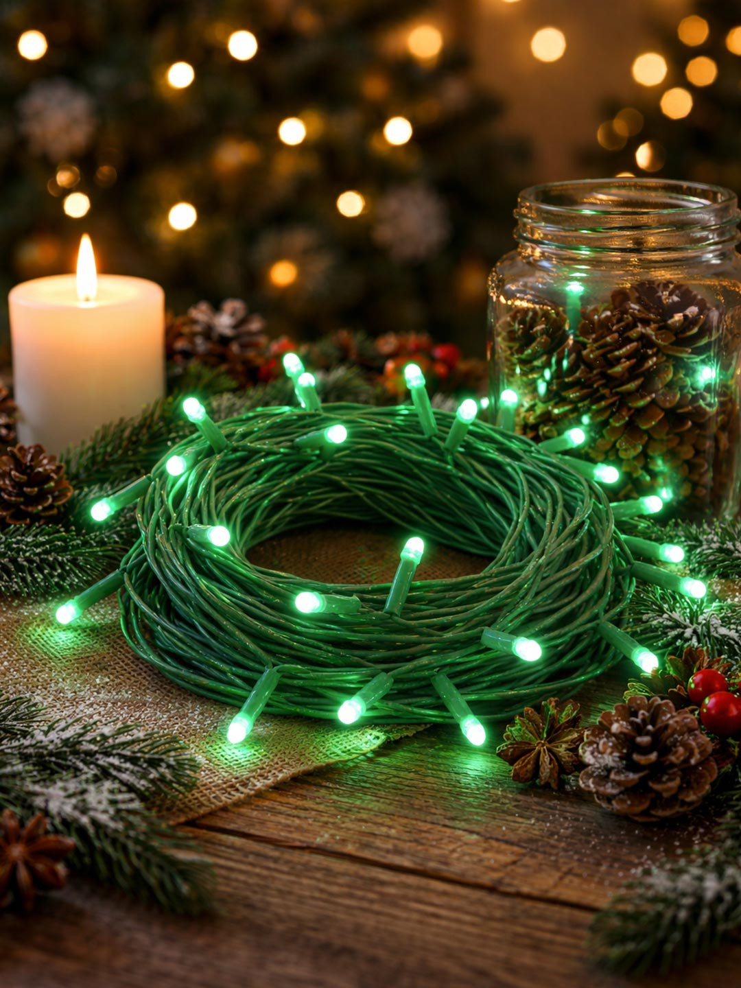 EarthCraft Green & White LED Rice Shape String Lights
