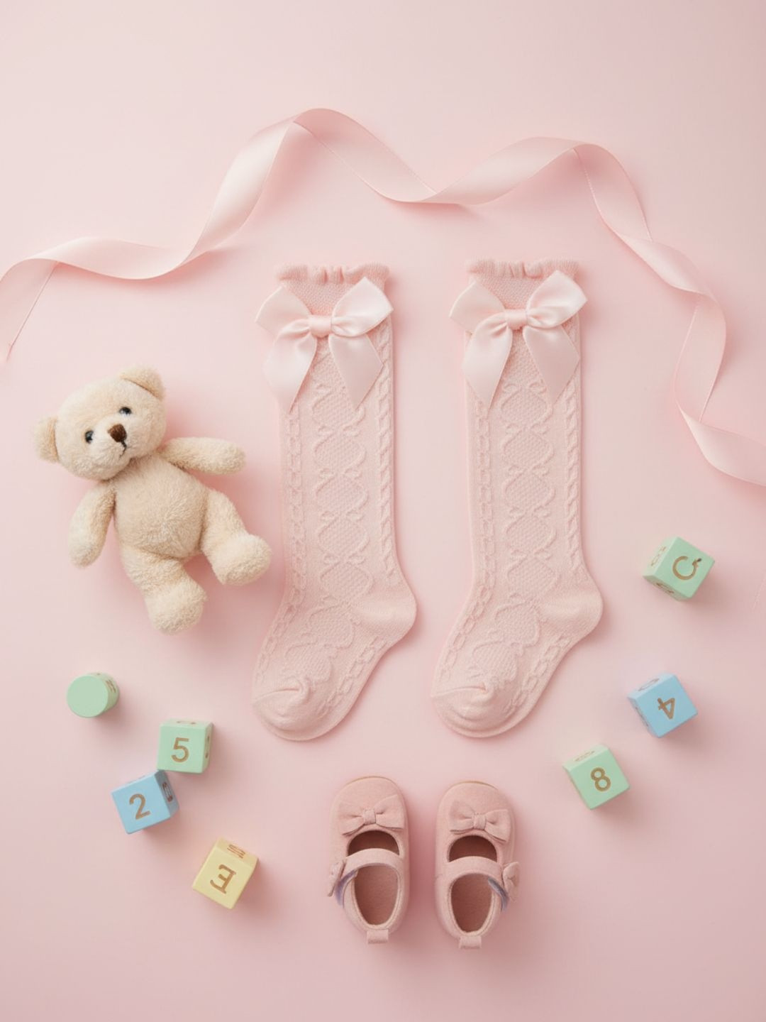 Biglilpeople Girls Bow Detailed Knee-Length Socks