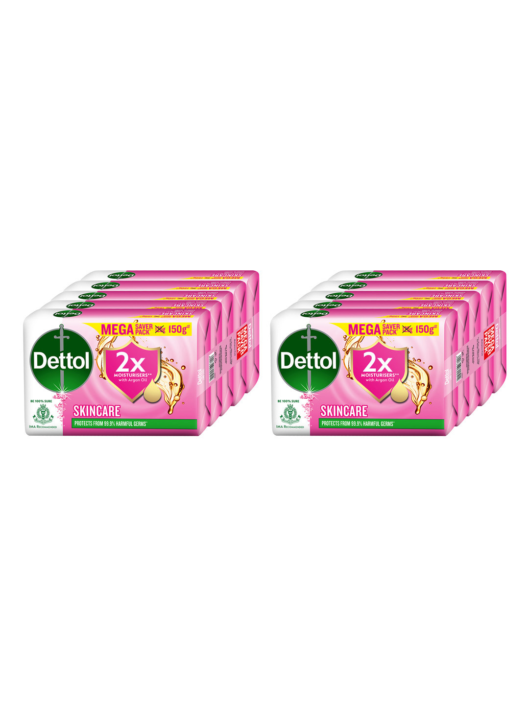 Dettol Set of 10 Skincare Moisturizing Beauty Bathing Soap Bar with Argan Oil - 150g Each