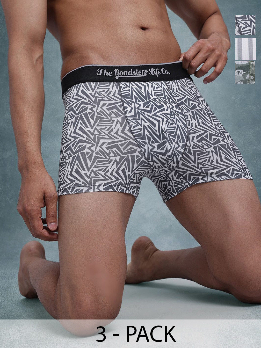 The Roadster Lifestyle Co Pack Of 3 Printed Mid Rise Short Trunks