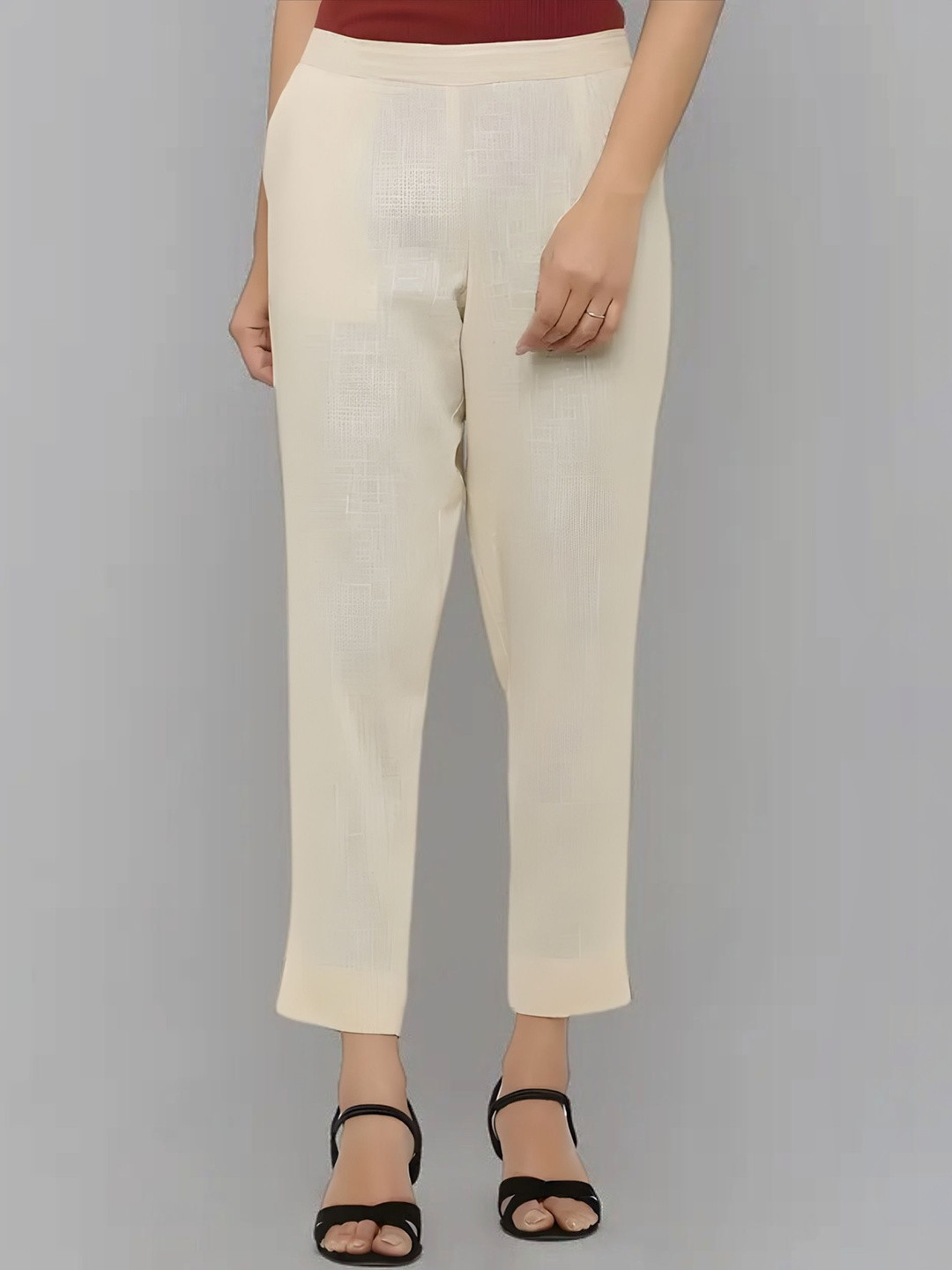 Maaesa White Solid Trousers