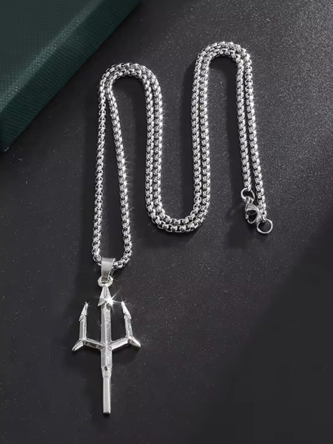 Nitant Trident Inspired Silver-Plated Contemporary Pendants with Chains