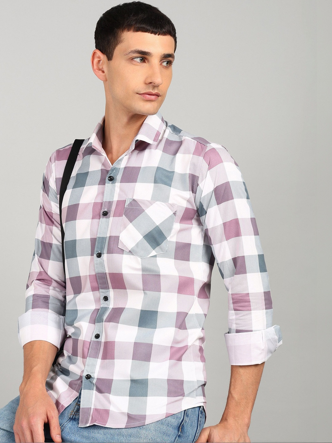 RODEIZ Men Comfort Slim Fit Checked Casual Shirt