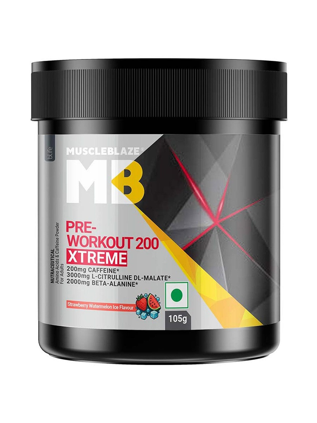 MuscleBlaze Pre Workout 200 Xtreme -105 g- Strawberry Watermelon Ice
