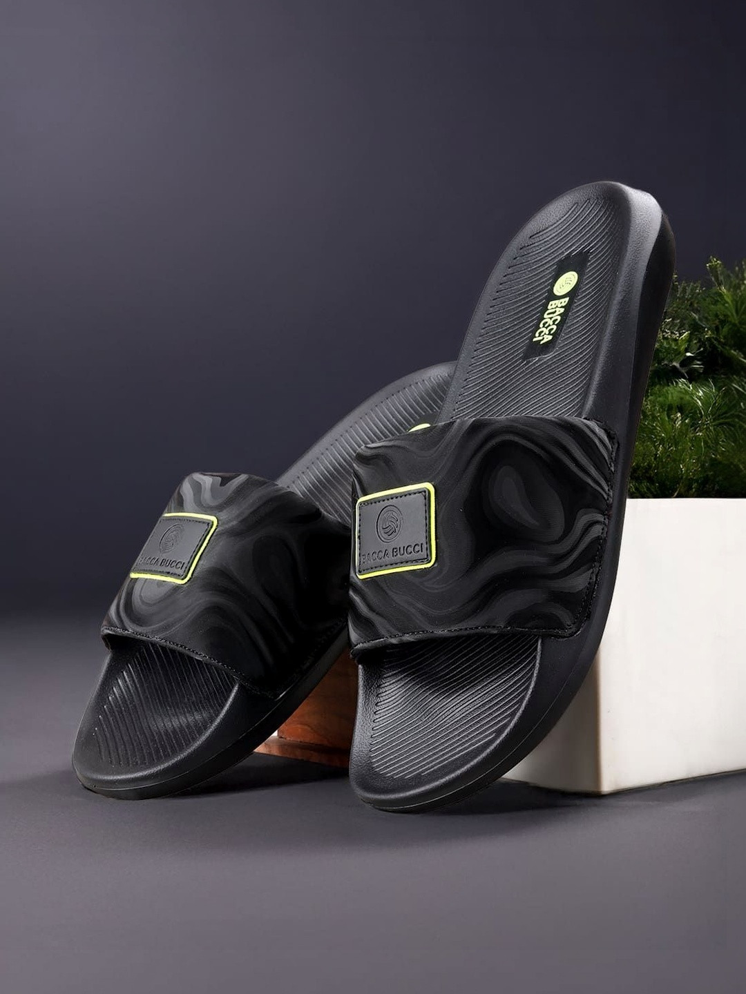 Bacca Bucci Hologlide Men's Comfort Slides Anti-Slip Sole Everyday Sliders Shadow Black