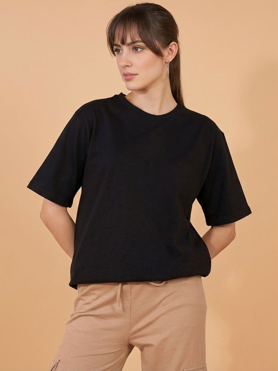 The Roadster Lifestyle Co Cotton Oversized Round Neck Long T-Shirt