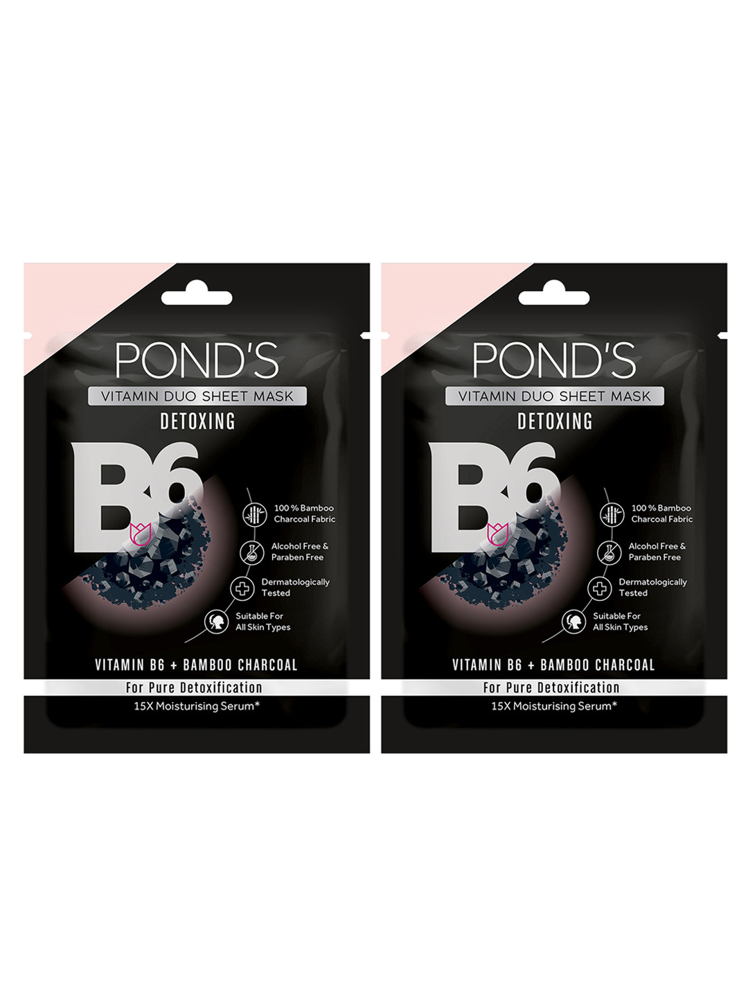 Ponds Set of 2 Activated Charcoal Clear Detox Vitamin Duo Sheet Mask - 25ml each