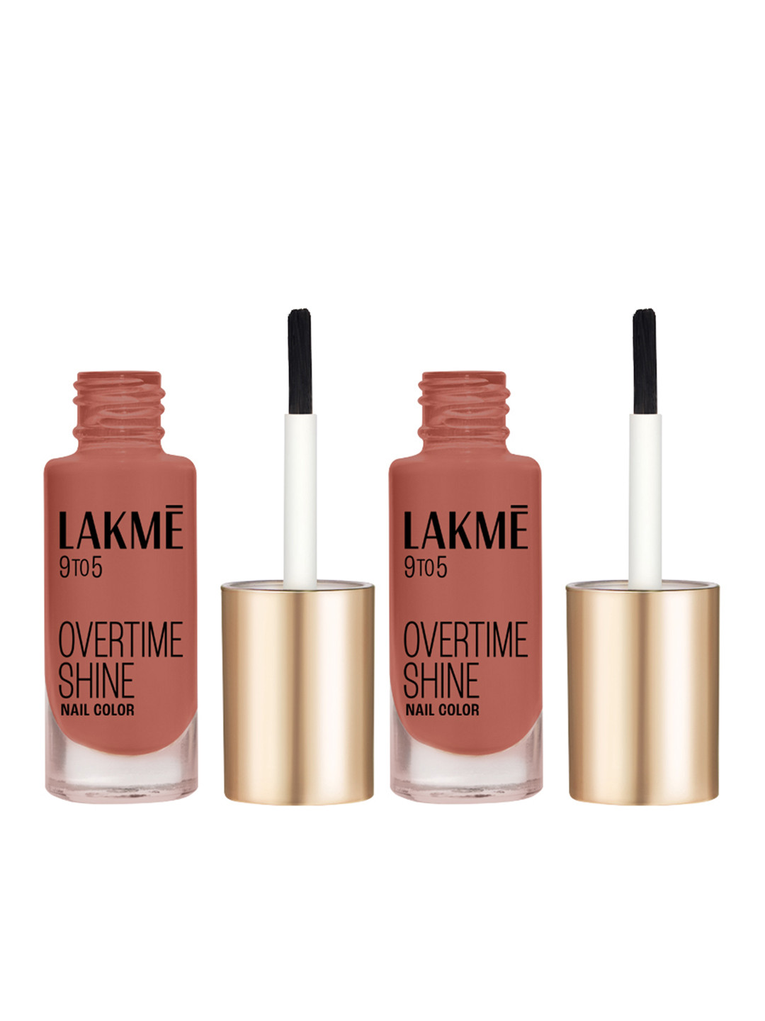 Lakme Set Of 2 9to5 Overtime Shine Glossy Nail Color 6ml Each - Brown Latte