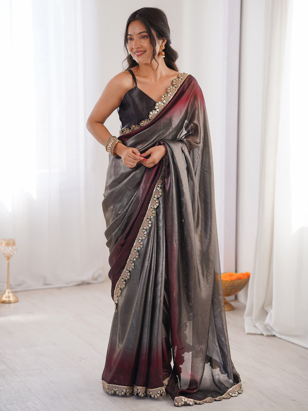 Saree mall Embellished Sequinned Pure Georgette Designer Sarees
