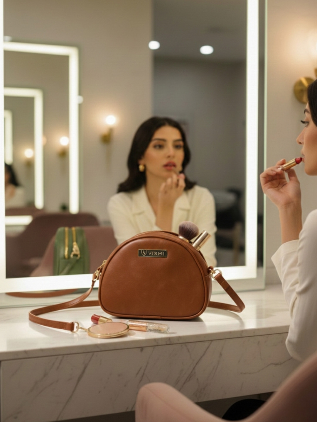VISMIINTREND Vegan Tan Leather Sling Bag
