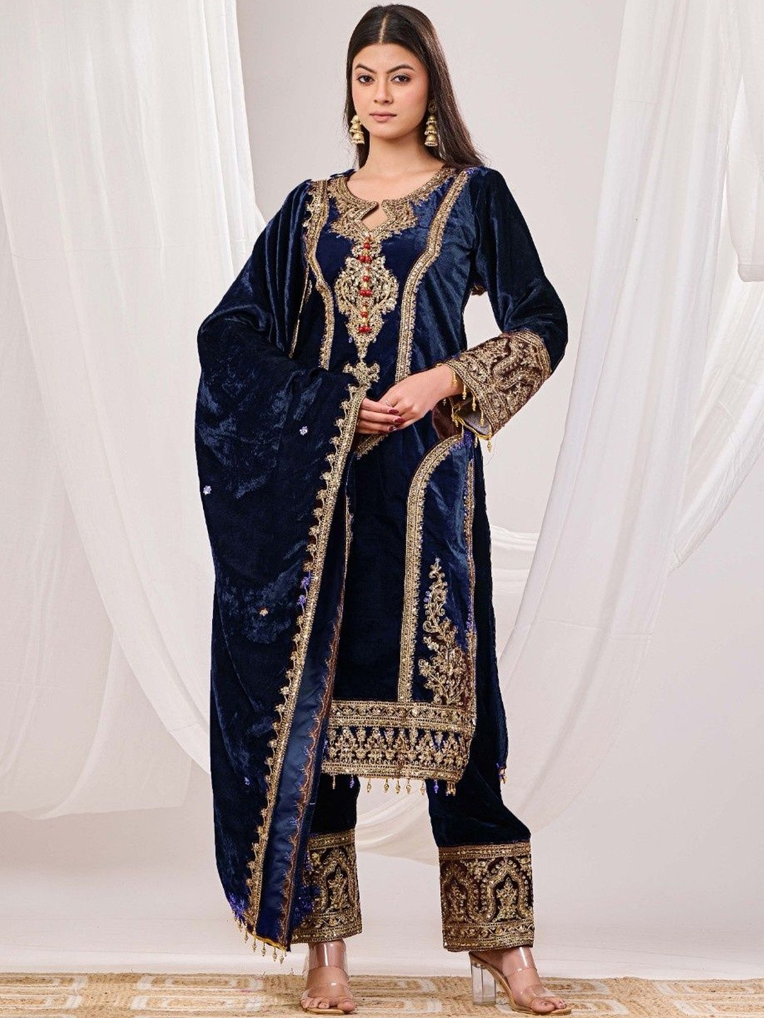 Futra Gabha Embellished Velvet Dress