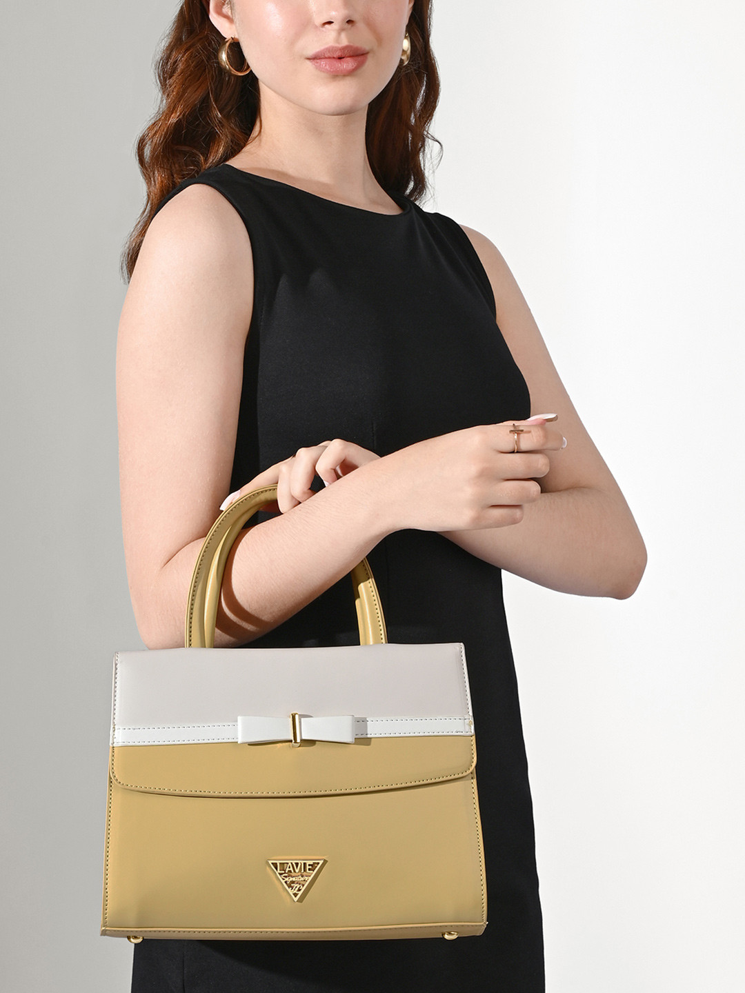 LAVIE Signature Tupelo Colourblocked Synthetic Leather Medium Structured Satchel Bag
