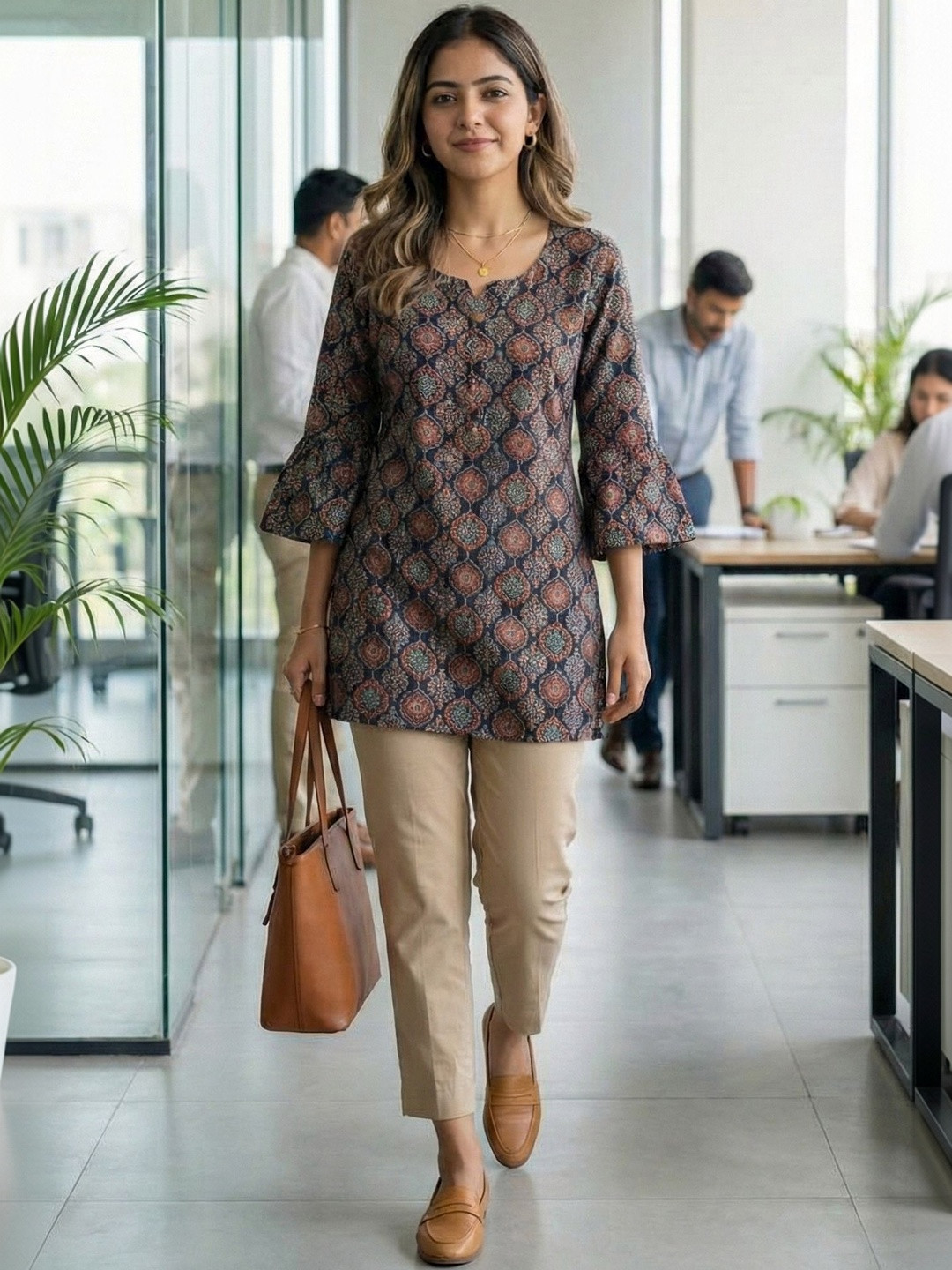 Rajnandini Ethnic Motifs Printed Flared Sleeves Kurti