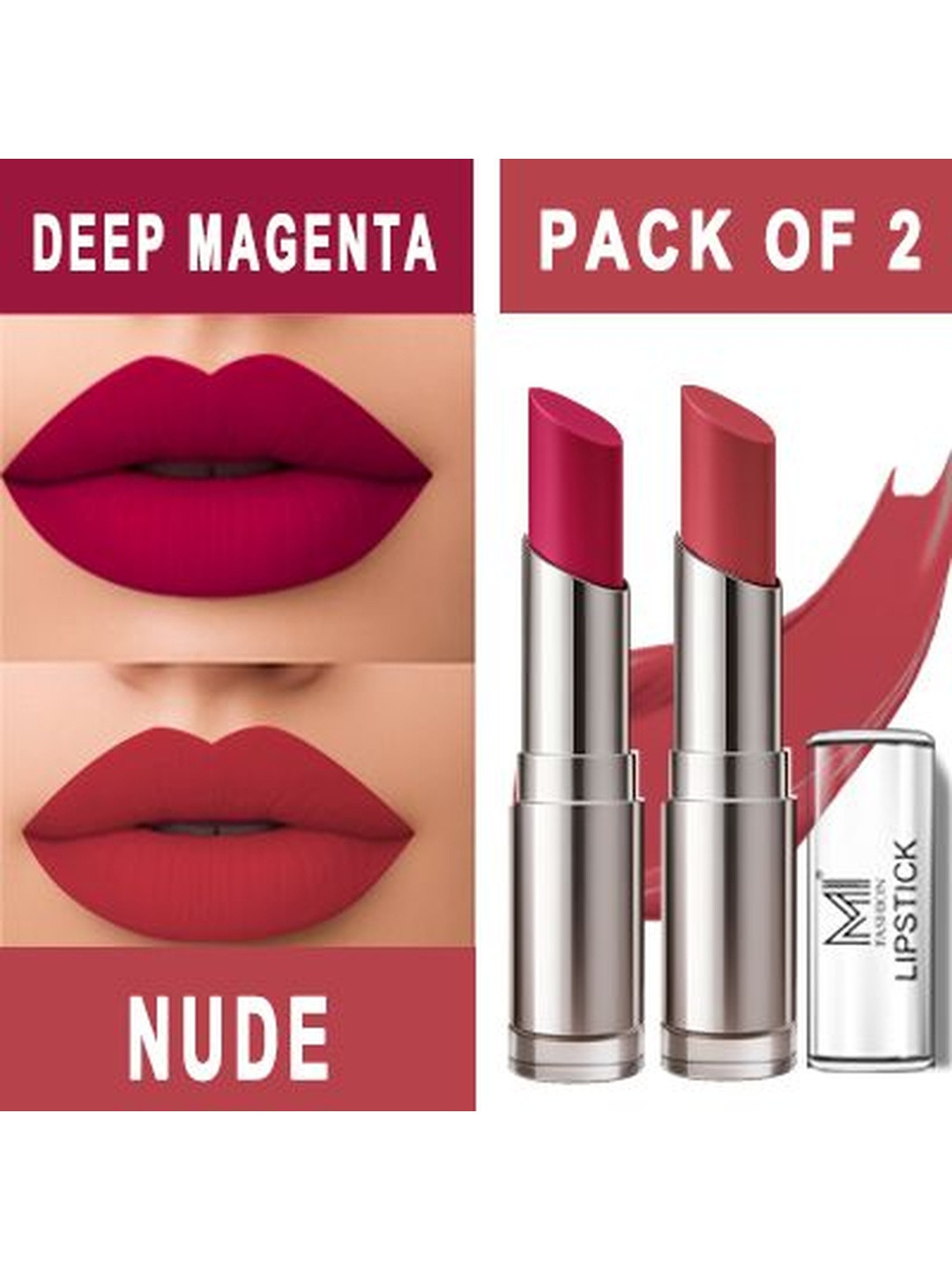MI FASHION Set Of 2 Super Matte Lipstick Long Wear Combo- 7g - Velvet Red