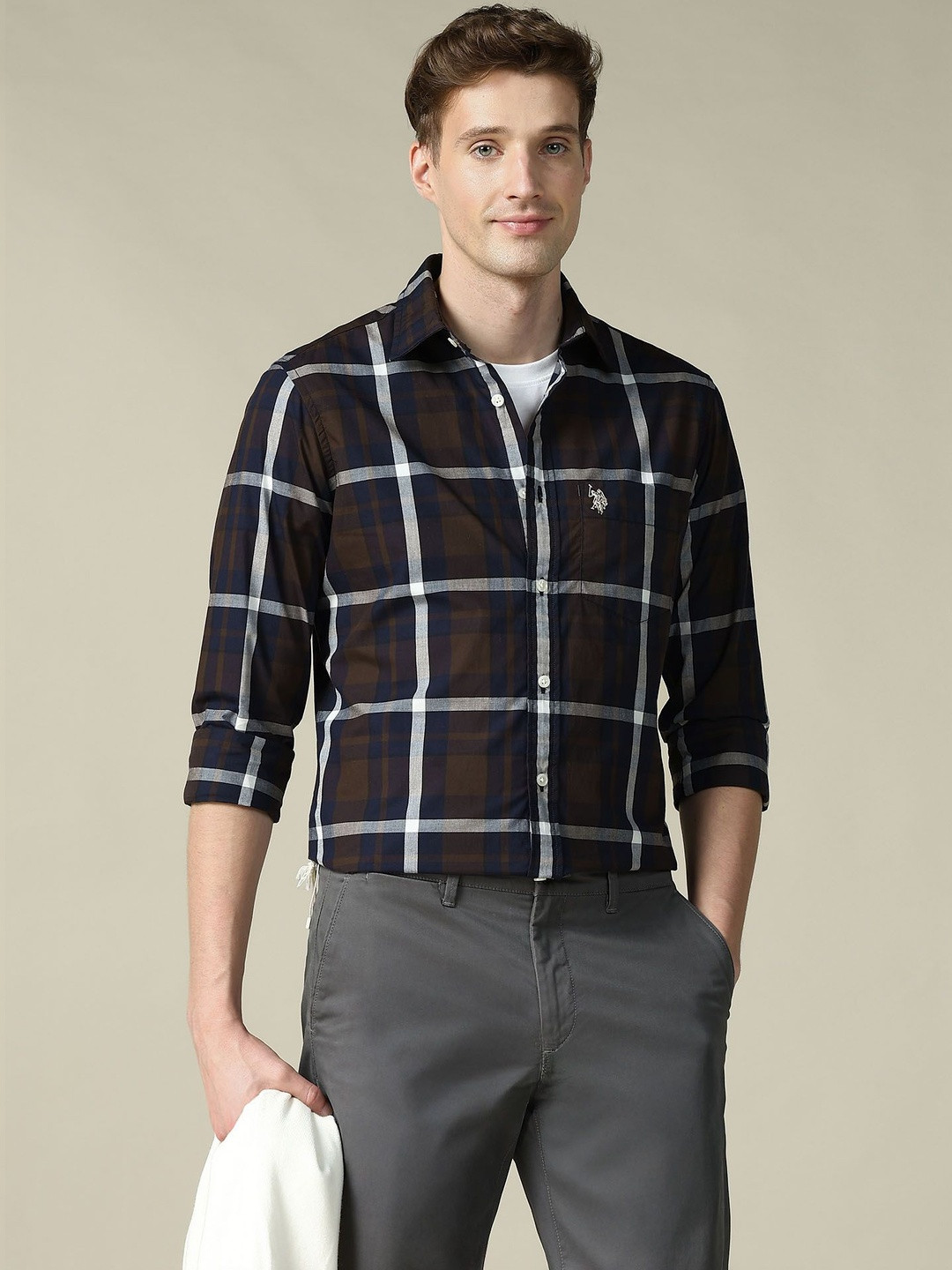 U.S. Polo Assn. Men Tailored Fit Tartan Checks Checked Casual Shirt