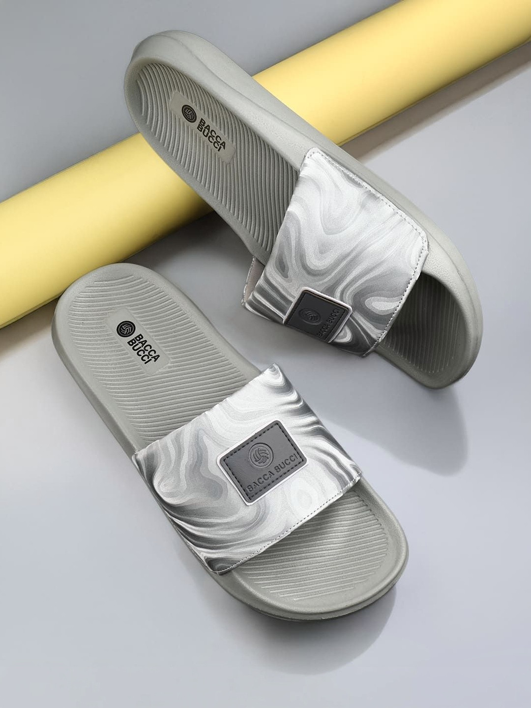 Bacca Bucci Hologlide Men's Comfort Slides Anti-Slip Sole Everyday Sliders Shadow Ash Silver