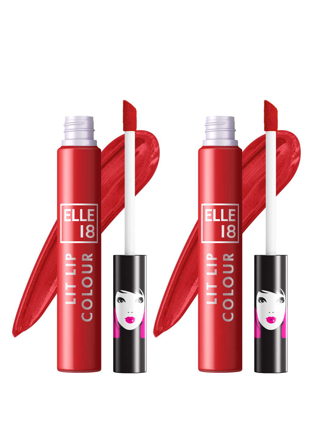 ELLE 18 Set of 2 Lit Lip Matte Finish Smudgeproof Lip Colour 5.6ml each- Rhubarb Red