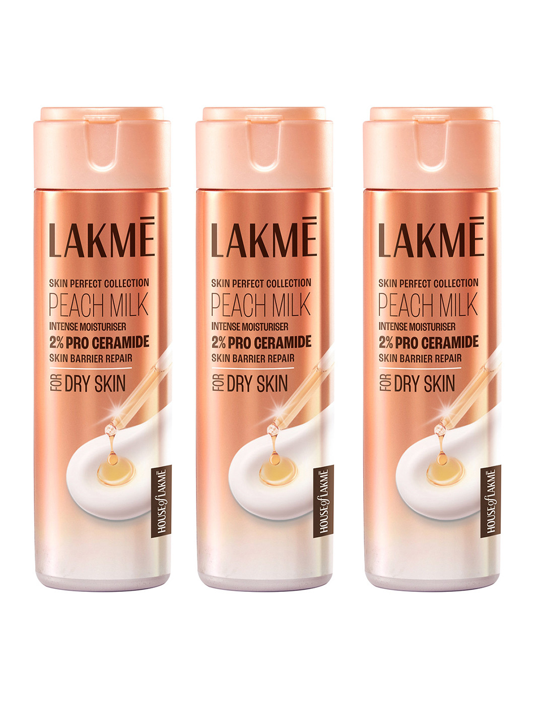 Lakme 3Pcs Peach Intense Moisturiser 2% Pro Ceramide for Skin Barrier Repair - 60ml (each)