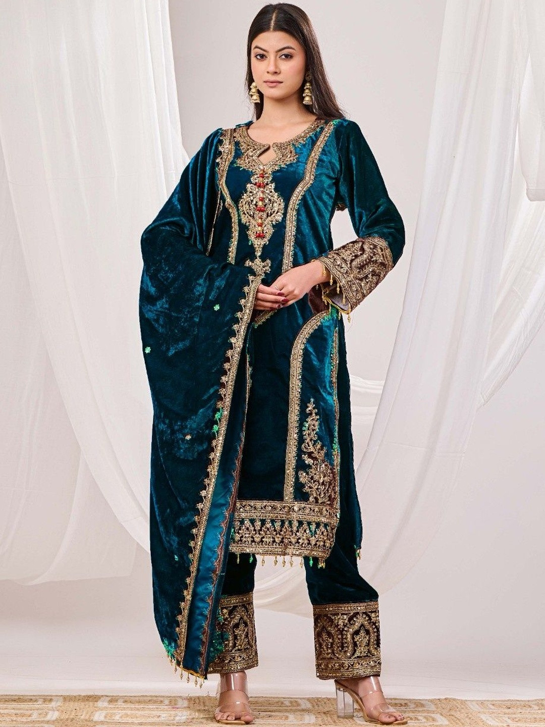 Futra Gabha Ethnic Motifs Embroidered Velvet Dress
