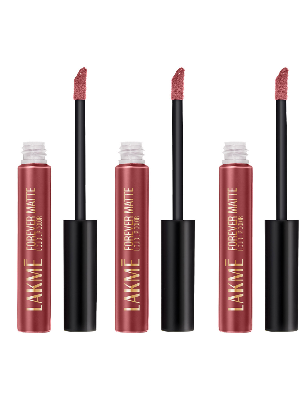 Lakme Set of 3 Forever Matte Lightweight 16Hr Liquid Lipstick 5.6 ml each - Nude Charm