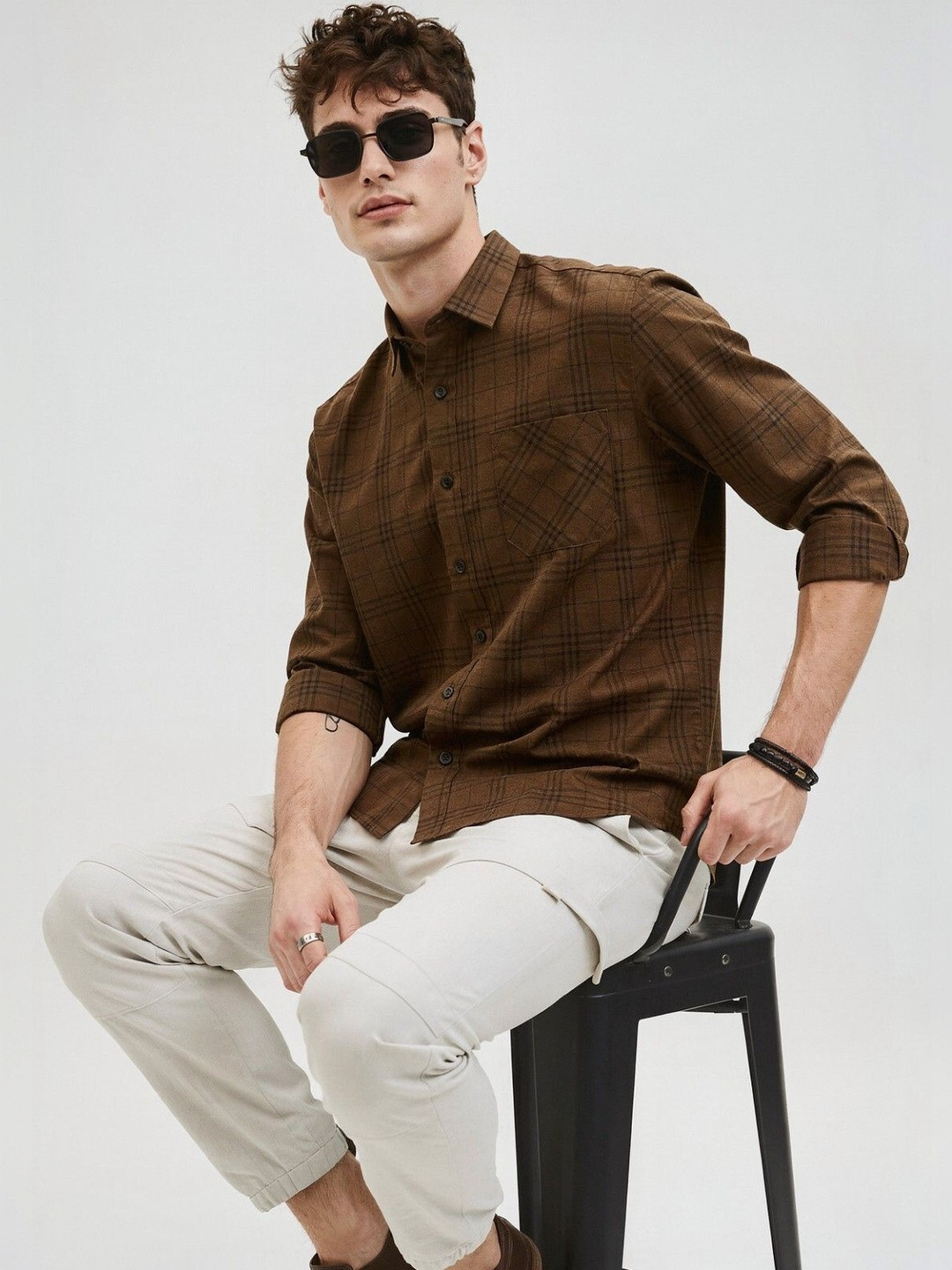 RODEIZ Men Comfort Slim Fit Checked Casual Shirt