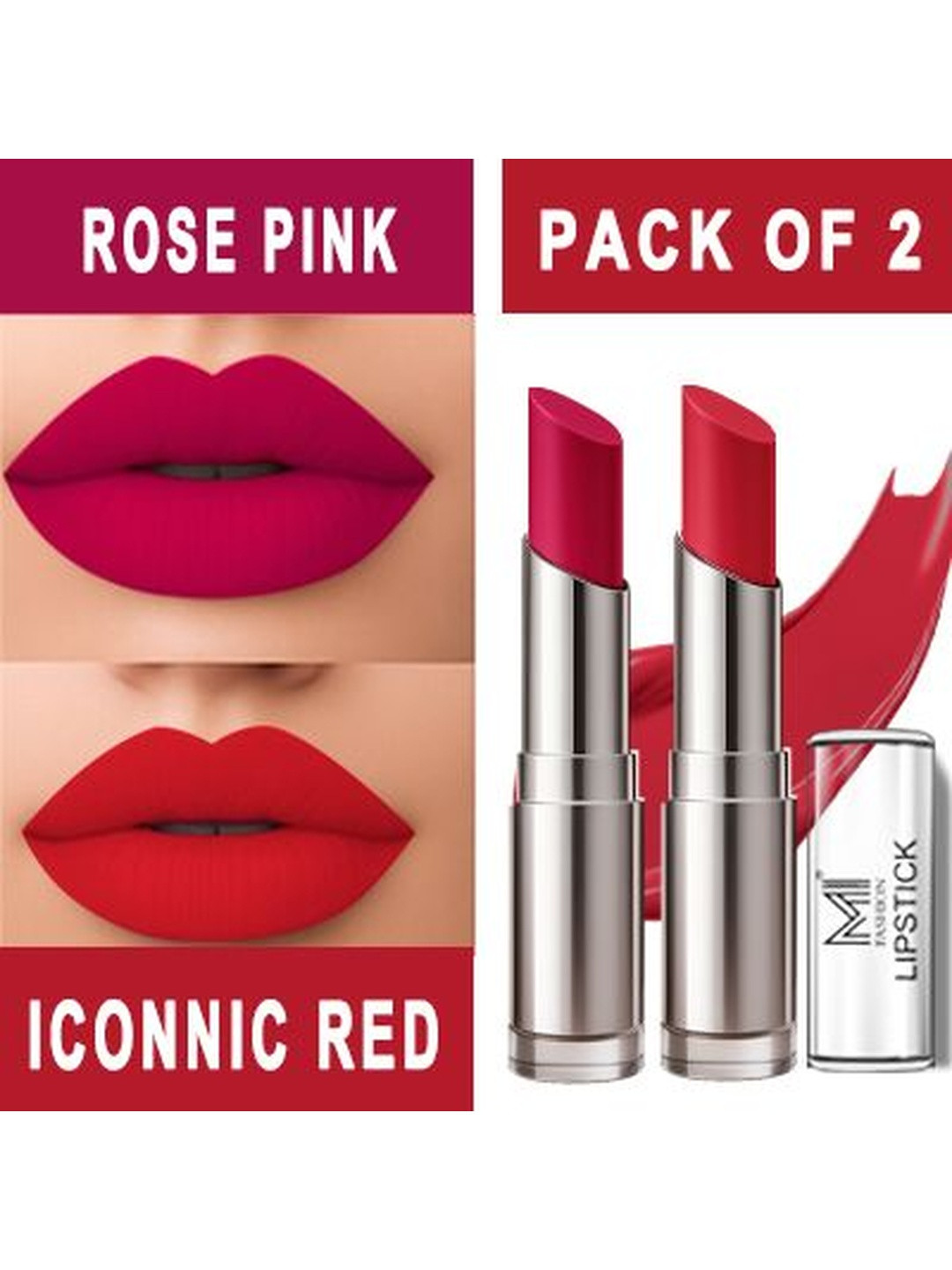 MI FASHION Set Of 2 Matte Lipstick Combo for Women Daily Use- 7g - Velvet Red