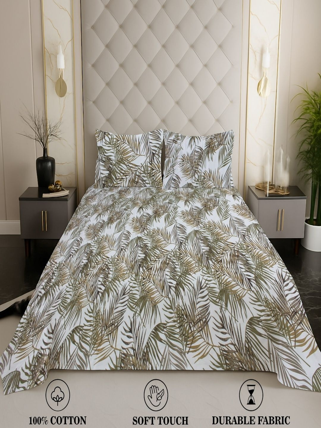 Myntra Elegant Homes White 200 TC Queen Bedsheet with 2 Pillow Covers
