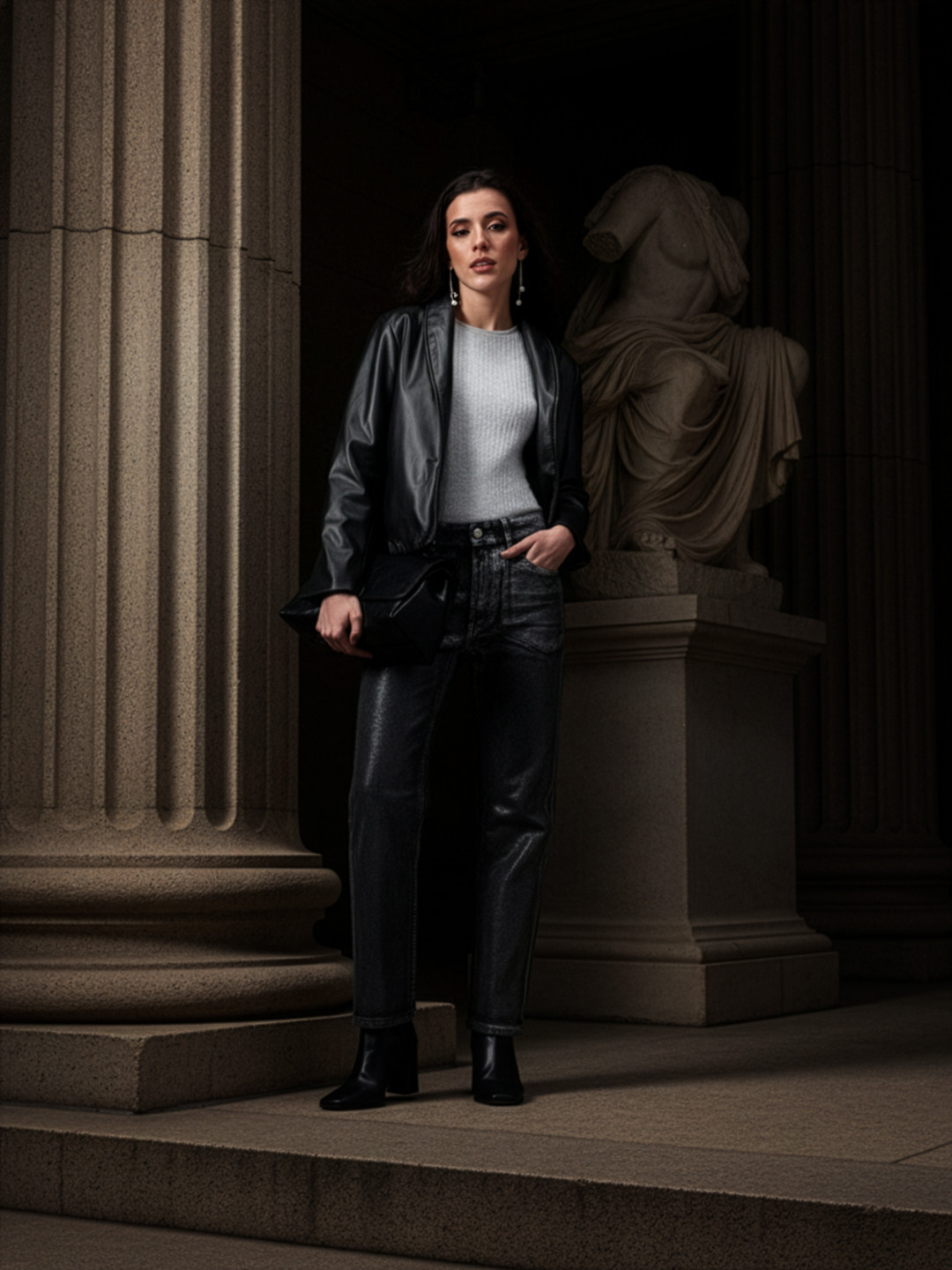 bebe Open Front Faux Leather Jacket