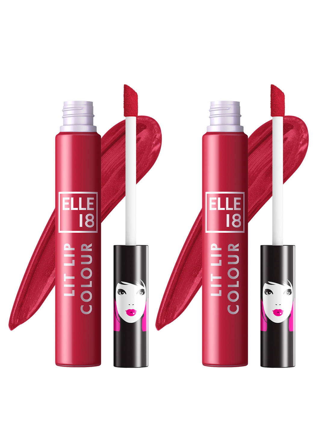 ELLE 18 Set of 2 Lit Lip Matte Finish Smudgeproof Lip Colour 5.6ml each - Wanderlust Red