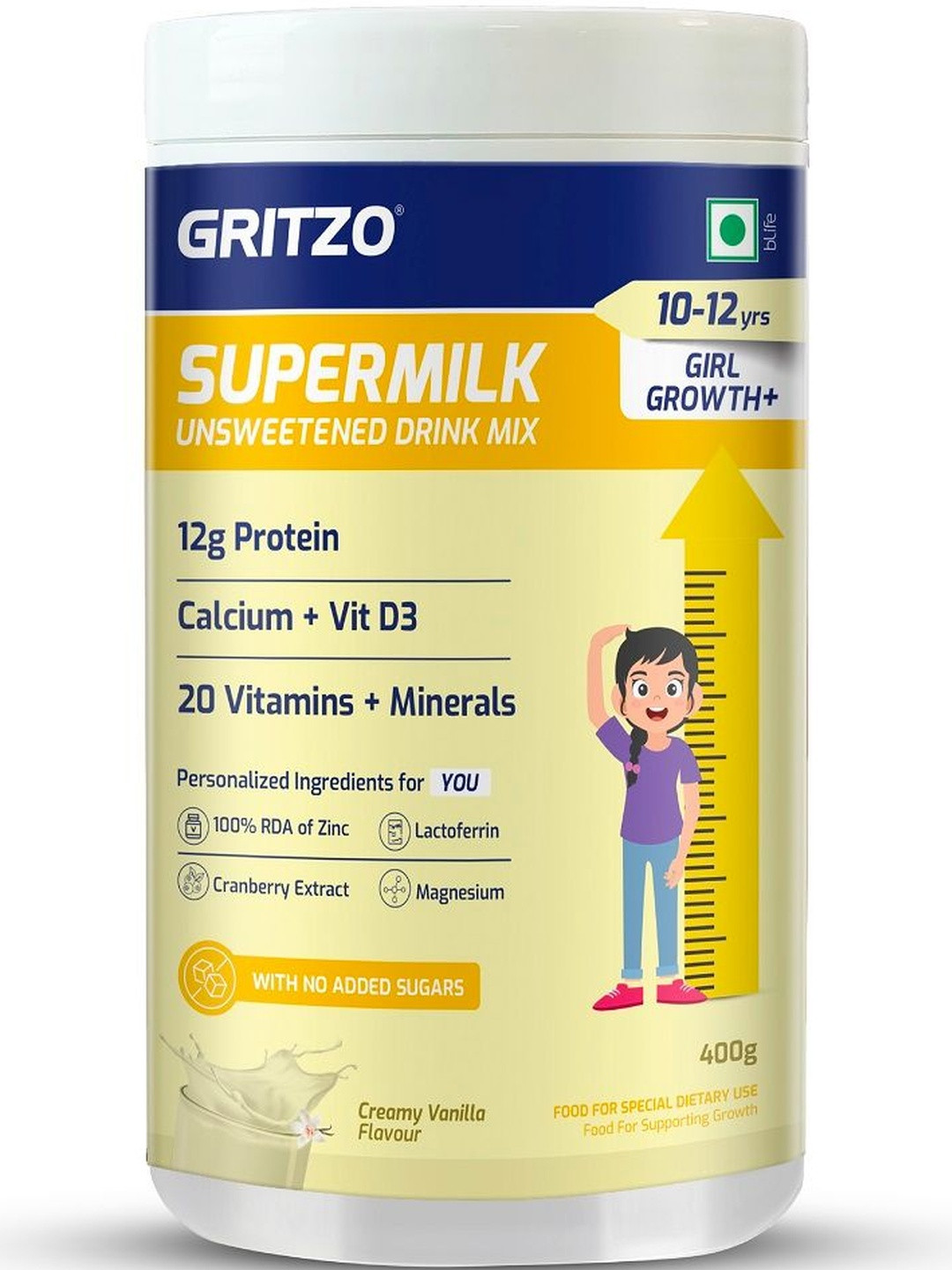 Gritzo SuperMilk Growth Protein-400 g- Creamy Vanilla
