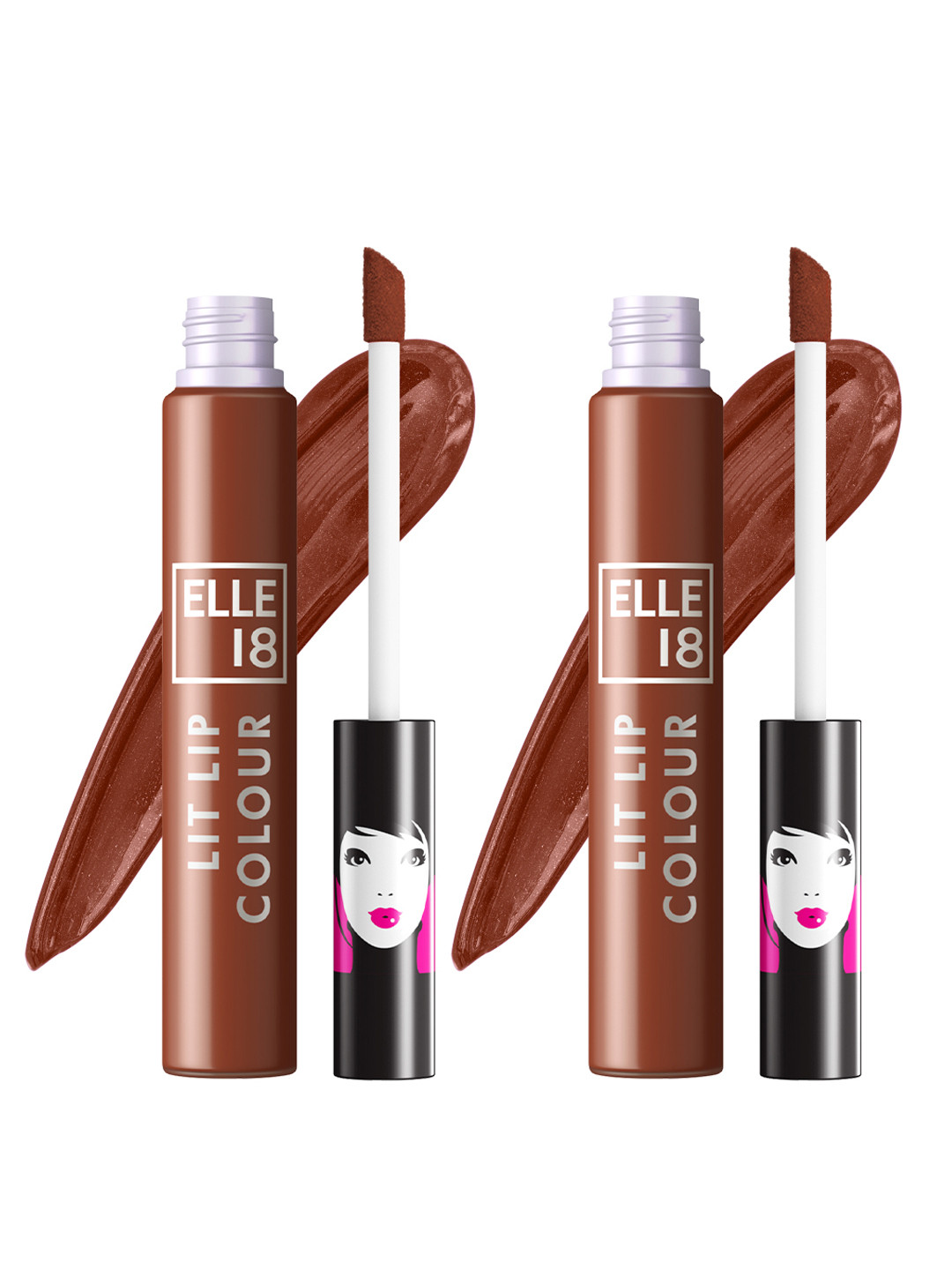 ELLE 18 Set of 2 Lit Lip Matte Finish Smudgeproof Lip Colour 5.6ml each - Nutty Latte