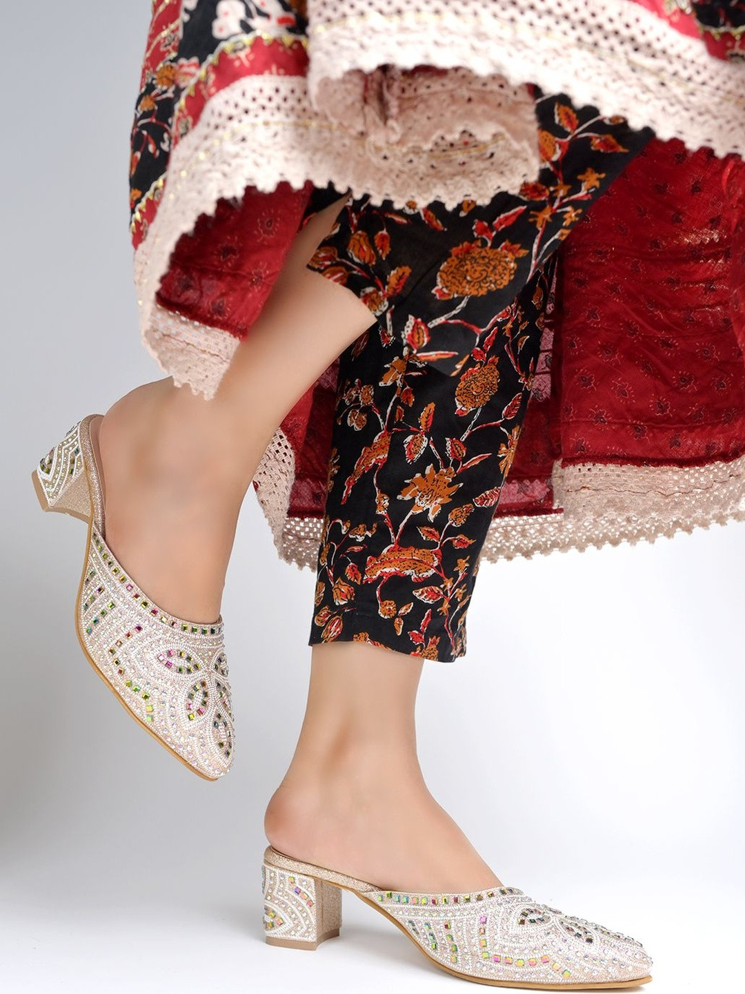 Stylestry Embellished Party Block Mules