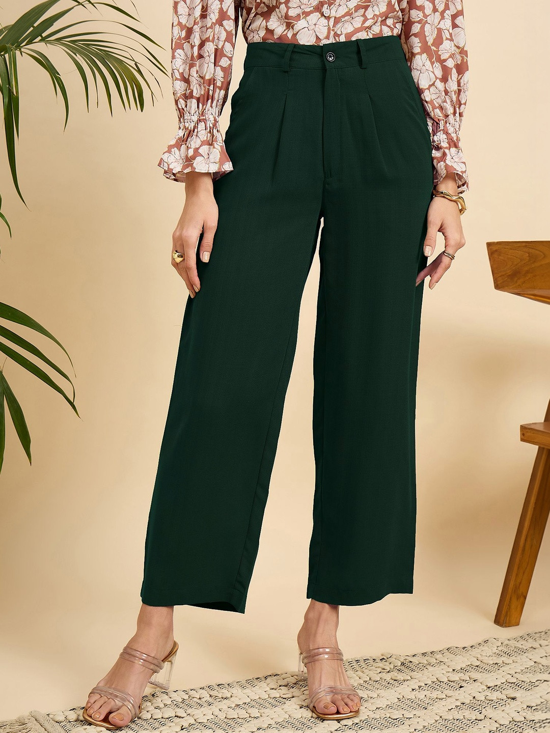 Mast & Harbour Women Classic High-Rise Pleated Trousers