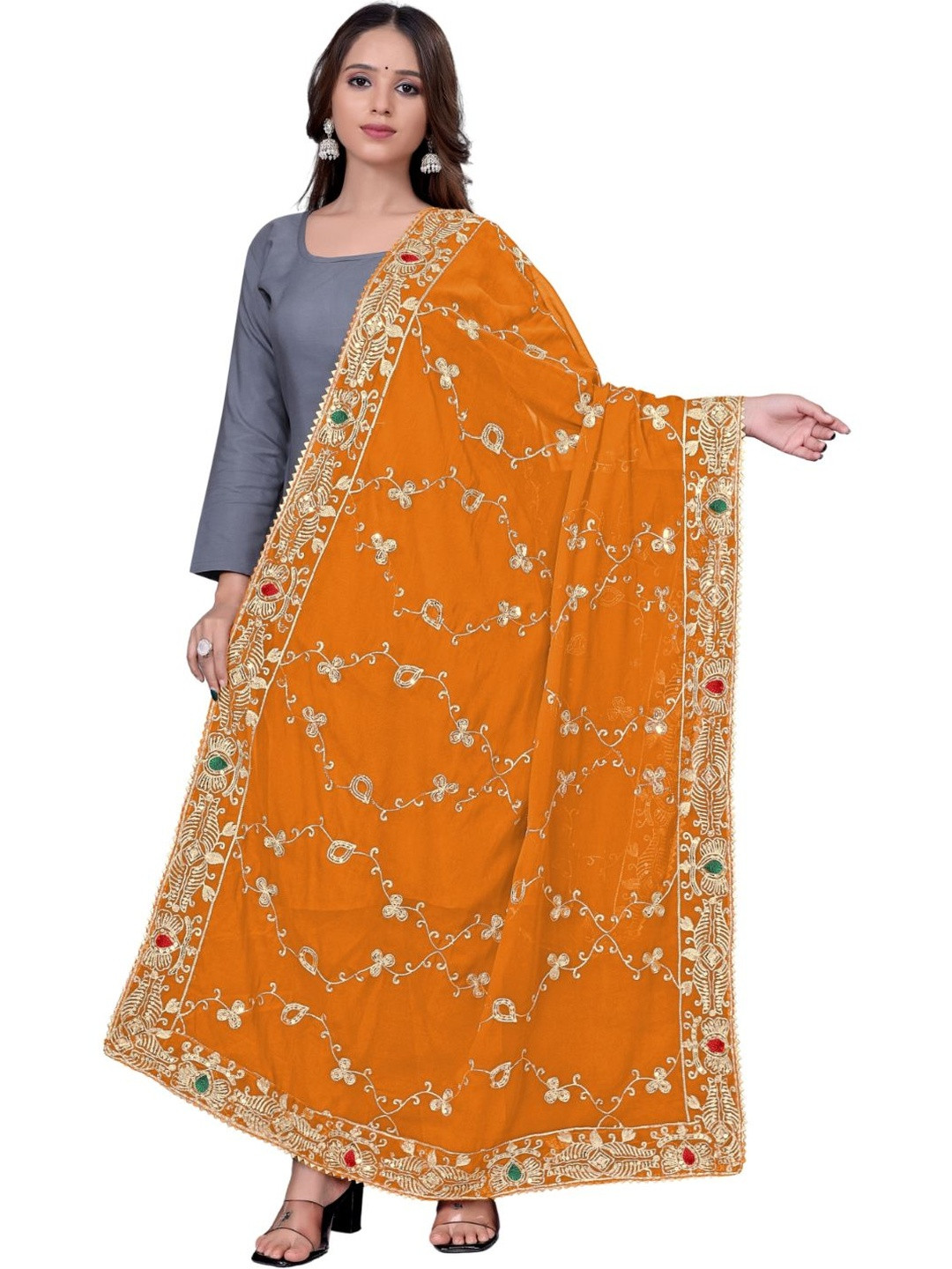Kemza Ethnic Motifs Embroidered Dupatta with Sequinned