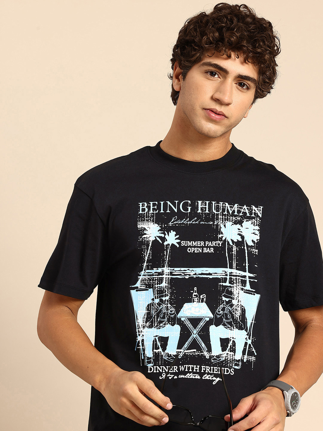 Being Human Graphic Printed Drop-Shoulder Sleeves Pure Cotton Relaxed Fit T-shirt