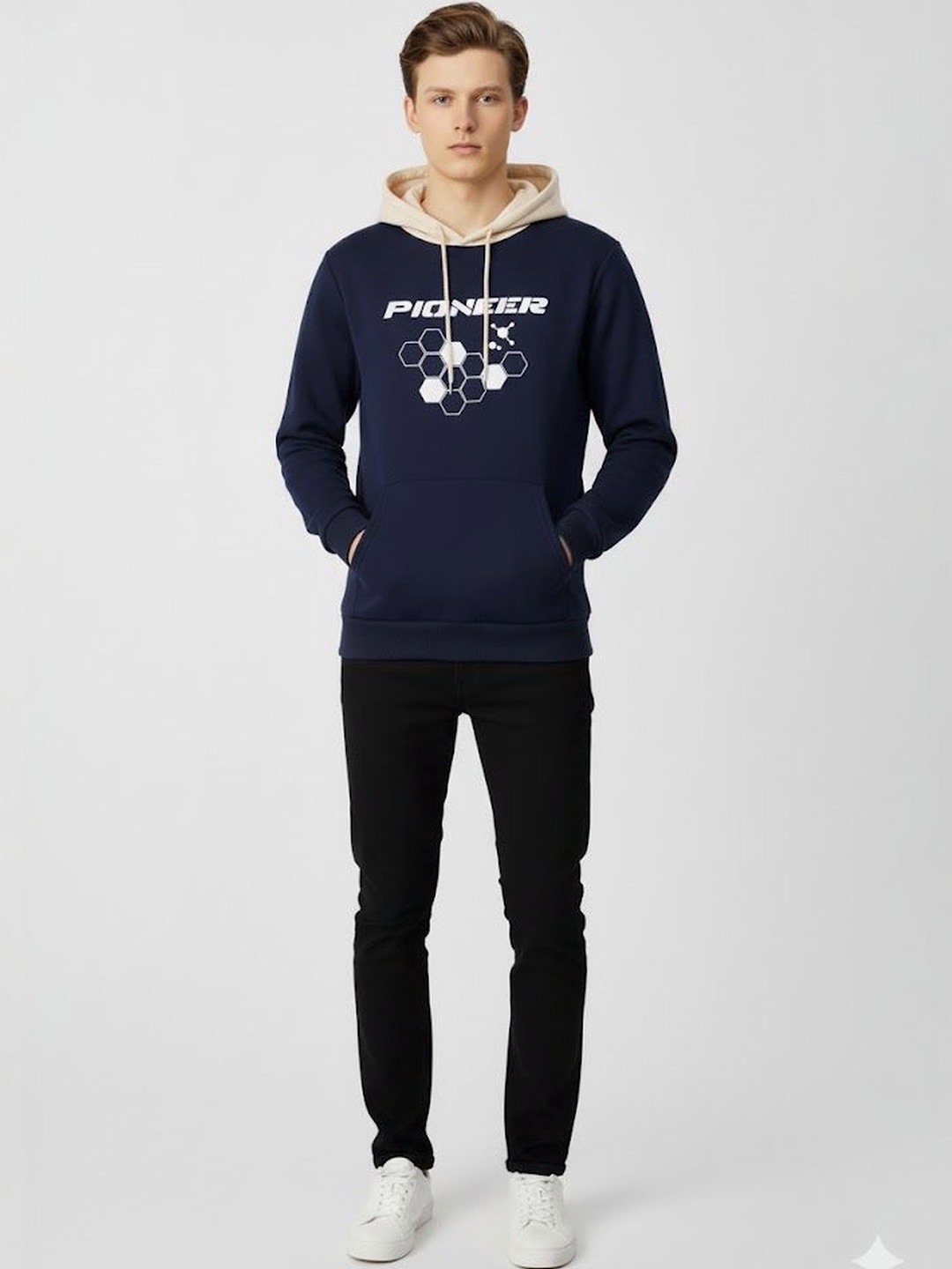 R.Code by The Roadster Life Co. Men Printed Hooded Sweatshirt