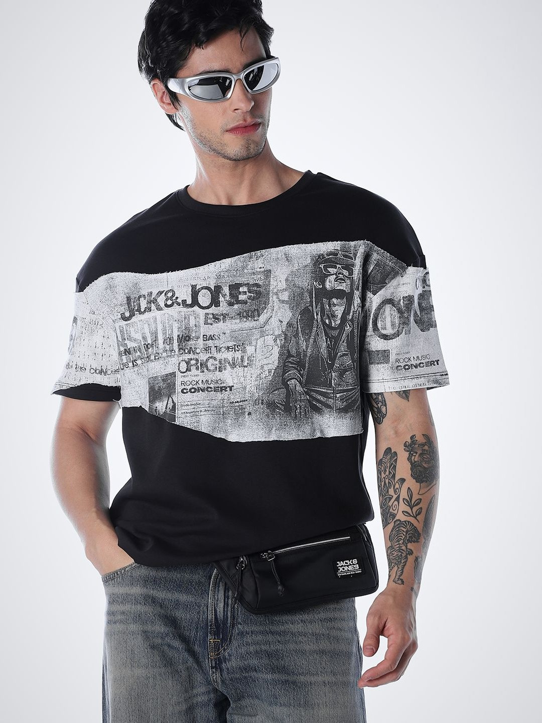 Jack & Jones Men Printed Drop-Shoulder Sleeves T-shirt