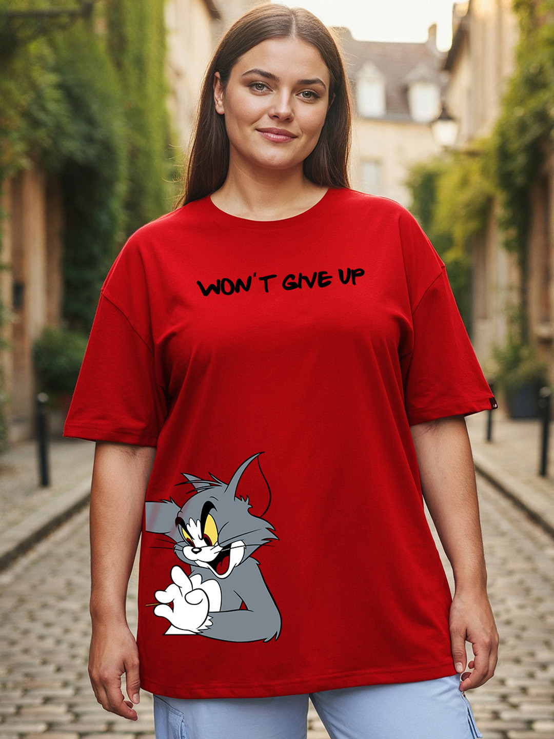 Bewakoof Plus Tom & Jerry Graphic Printed Drop-Shoulder Sleeves Oversized T-shirt