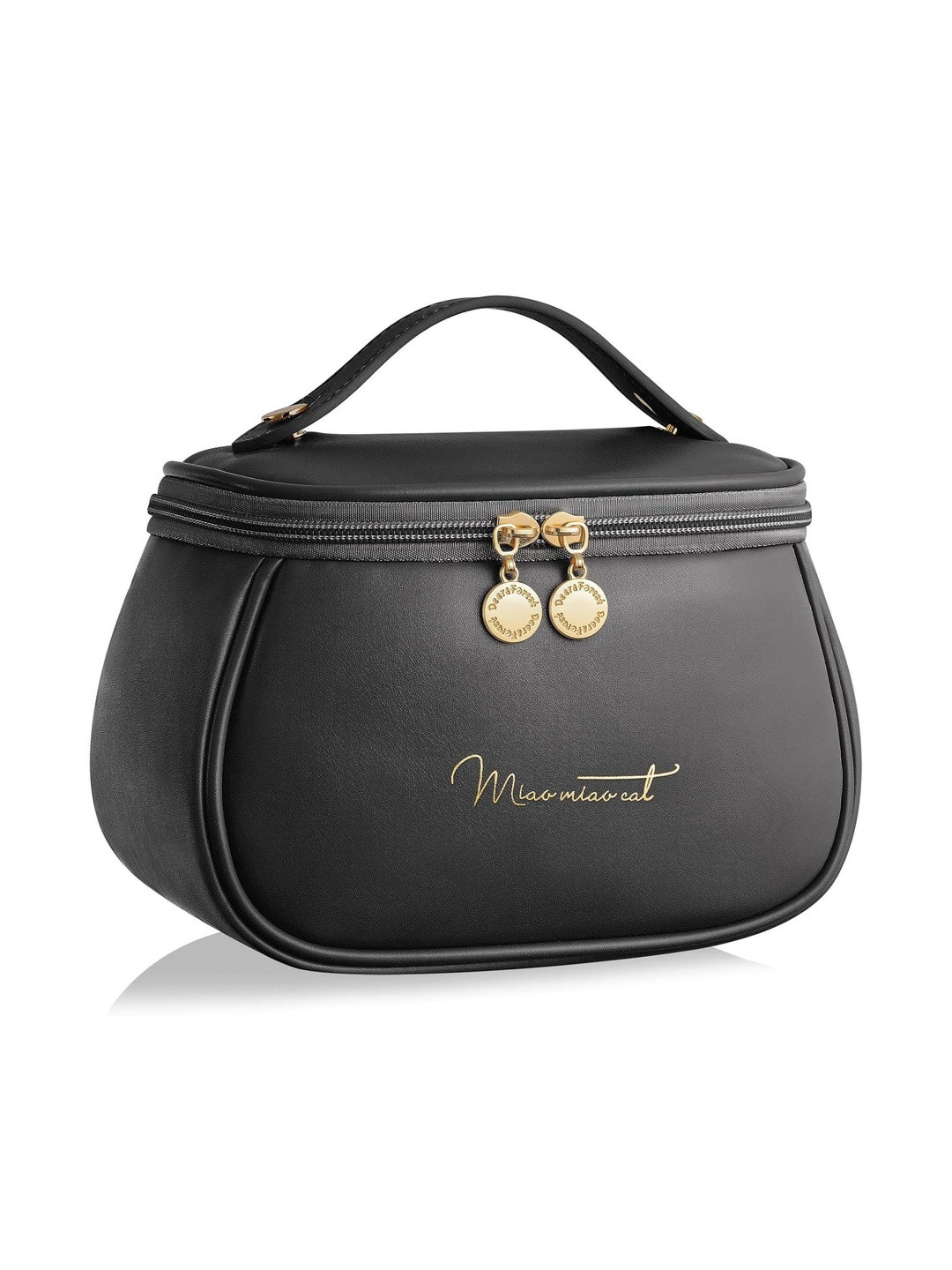 Firstseen Black Retro Luxury PU Leather Travel Cosmetic Makeup Pouch Jewelry Organizer Bag