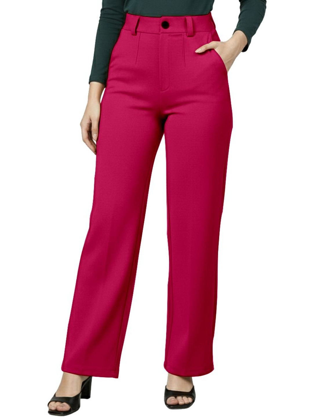 Mehrang Women Relaxed Straight Leg High-Rise Non Iron Trousers
