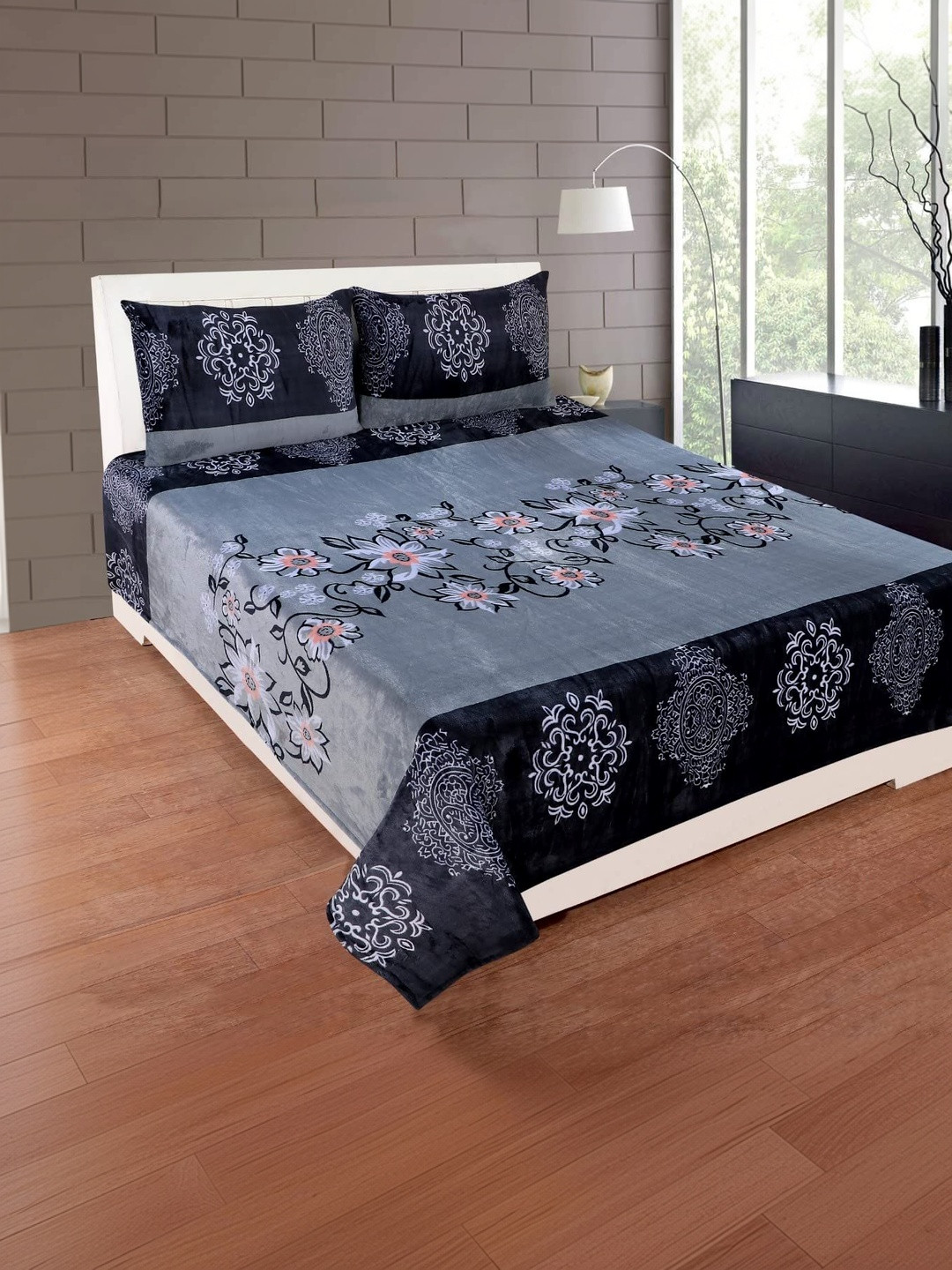 RD TREND Grey 300 Woolen King Size Winter Bedsheet & 2 Pillow Covers 90x100 Inch