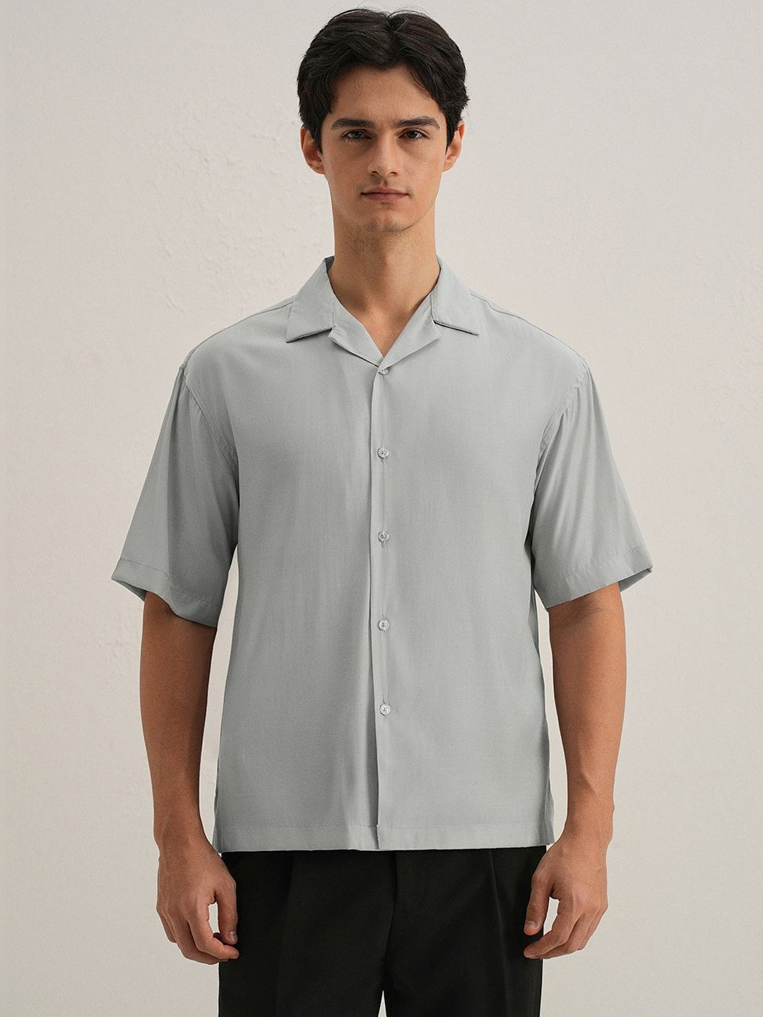 Banana Club Shadow Plain Polyester Short Sleeves Boxy Fit Shirt